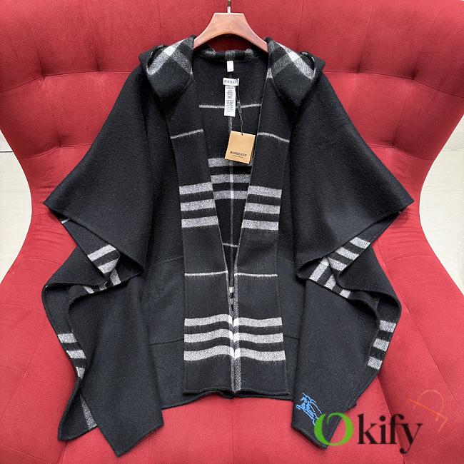 Okify Burberry Black Plaid Reversible Cashmere Scarf 176×120cm - 1