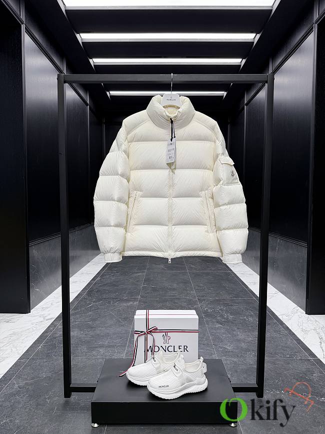 Okify Moncler Levitha White Stand Collar Short Down Jacket Unisex - 1