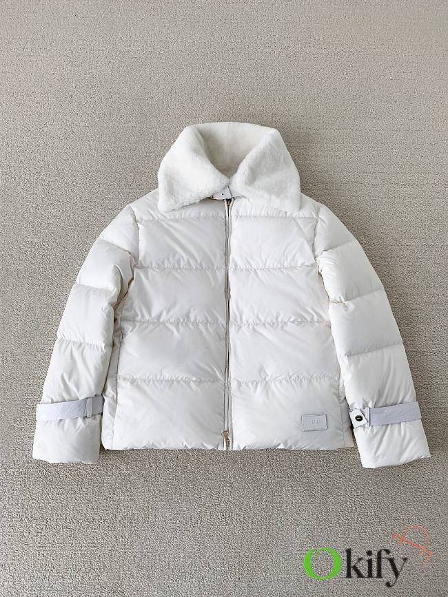 Okify Fendi White Wool Collar Ski Jacket Down Jacket Unisex - 1