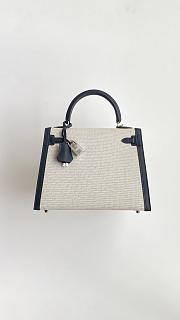 Okify Hermes Kelly Bag In Black Swift Calfskin And White Canvas 25x20x10cm - 5