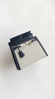 Okify Hermes Kelly Bag In Black Swift Calfskin And White Canvas 25x20x10cm - 4