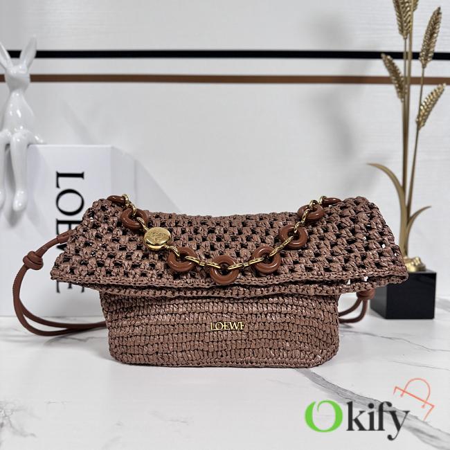 Okify Loewe Paula's Ibiza Ola Medium Bag In Brown Raffia 26x13x18cm - 1