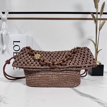 Okify Loewe Paula's Ibiza Ola Medium Bag In Brown Raffia 26x13x18cm