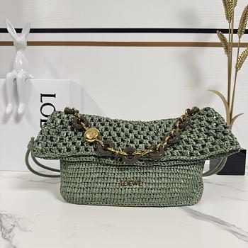 Okify Loewe Paula's Ibiza Ola Medium Bag In Green Raffia 26x13x18cm
