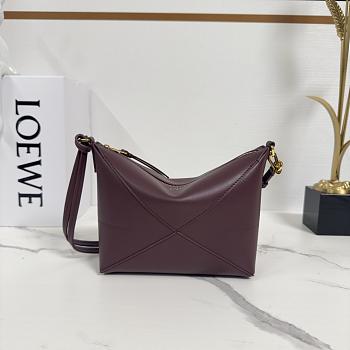 Okify Loewe Puzzle Fold Pouch In Dark Red Shiny Nappa Calfskin 23x6.5x15.5cm