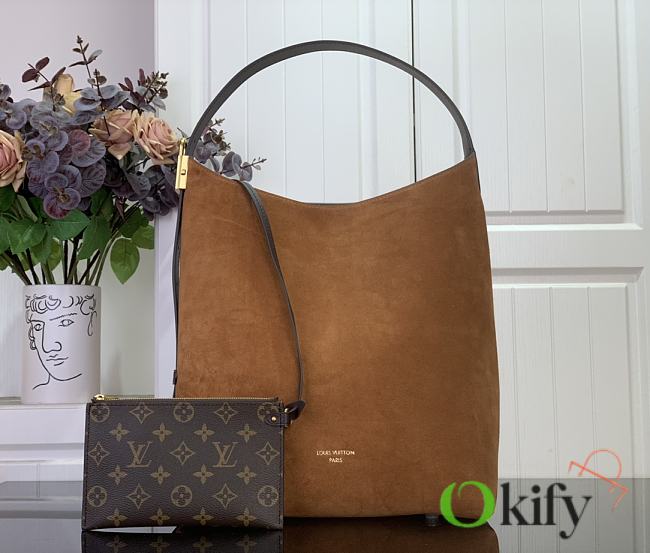 Okify Louis Vuitton Hobo MM Bag In Brown Suede M25516 35x31x18cm - 1