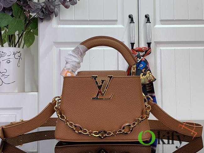 Okify Louis Vuitton Capucine Bag In Brown With Floral Chain M14381 21x14x8cm - 1
