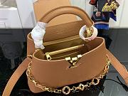 Okify Louis Vuitton Capucine Bag In Brown With Floral Chain M14381 27x17.3x9cm - 5