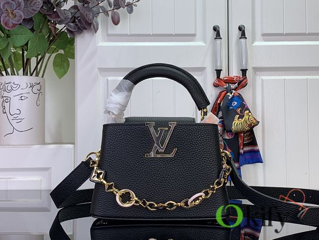 Okify Louis Vuitton Capucine Bag In Black With Floral Chain M14381 21x14x8cm - 1