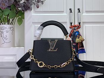 Okify Louis Vuitton Capucine Bag In Black With Floral Chain M14381 21x14x8cm