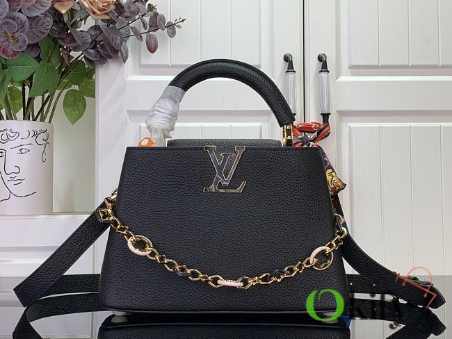 Okify Louis Vuitton Capucine Bag In Black With Floral Chain M14381 27x17.3x9cm - 1