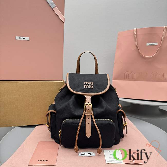 Okify MiuMiu Black And Brown Canvas Backpack 29x29x18cm - 1