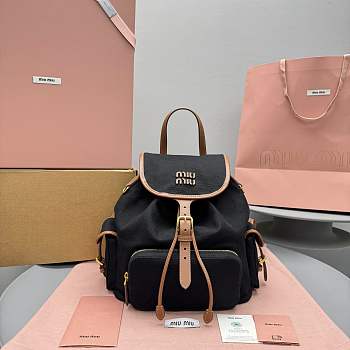 Okify MiuMiu Black And Brown Canvas Backpack 29x29x18cm
