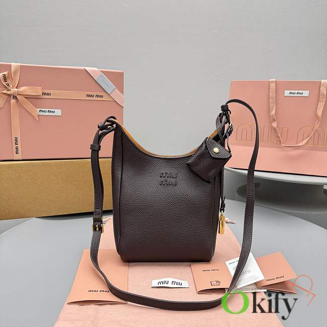 Okify MiuMiu Small Bucket Bag In Dark Brown 22x16x8cm - 1