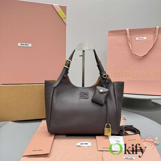 Okify MiuMiu Leather Handbag In Dark Brown 26x17x13cm - 1