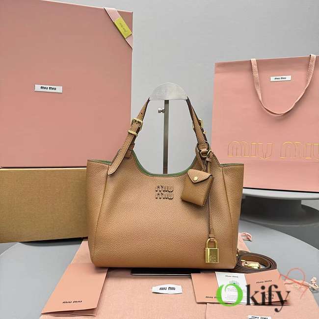 Okify MiuMiu Leather Handbag In Brown 26x17x13cm - 1