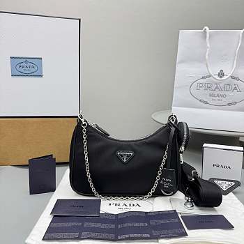 Okify Prada Hobo Bag In Black With Small Purse 22x12x6cm