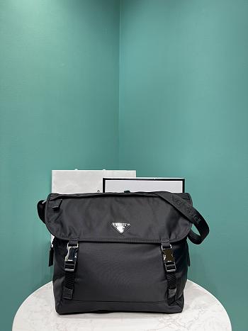 Okify Prada Re-Nylon And Saffiano Leather Shoulder Bag In Black 2VD052 30x27.5x14.5cm