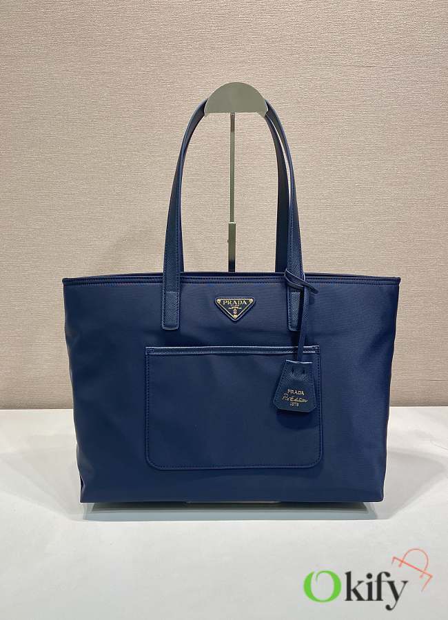 Okify Prada Re-Edition 1978 Medium Re-Nylon And Saffiano Leather Tote Bag In Blue 1BG555 35x26x25cm - 1