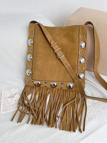 Okify Valentino Nellcôte Bag With Fringes In Brown Suede 31x30x3cm