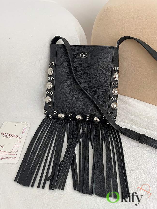 Okify Valentino Nellcôte Bag With Fringes In Black Suede 31x30x3cm - 1