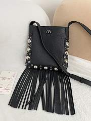 Okify Valentino Nellcôte Bag With Fringes In Black Suede 31x30x3cm - 1