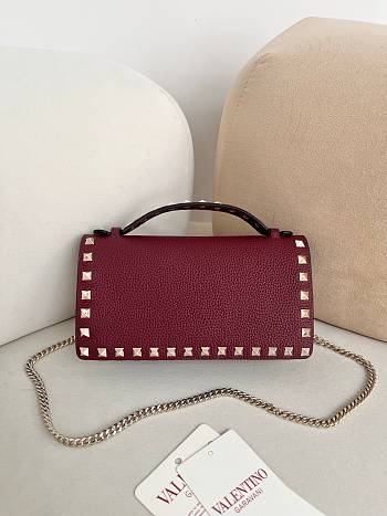 Okify Valentino Rockstuds Wallet On Chain WOC In Dark Red 20x4.5x11.5cm
