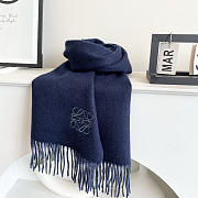 Okify Loewe Dark Blue Cashmere Scarf 180x38cm - 2