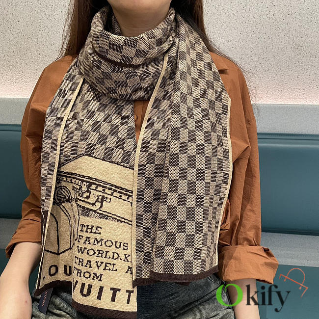 Okify Louis Vuitton Brown Cashmere Scarf 180x32cm - 1