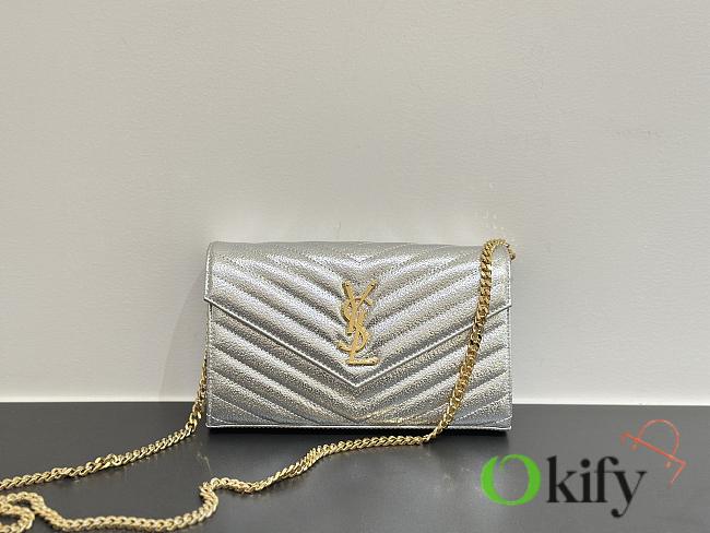 Okify YSL Envelope Wallet On Chain Bag In Silver 22x14x4cm - 1