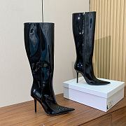 Okify Amina Muaddi Black Pointed Toe High Heeled Boots 10cm - 3