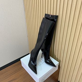 Okify Amina Muaddi Black Pointed Toe High Heeled Boots 10cm