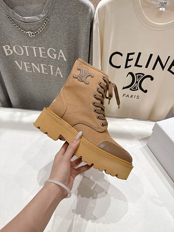 Okify Celine Retro Brown Lace-up Platform Boots