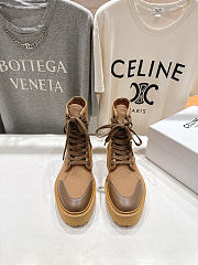 Okify Celine Retro Brown Lace-up Platform Boots - 5