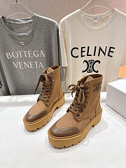 Okify Celine Retro Brown Lace-up Platform Boots - 3