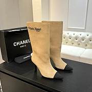 Okify CC Beige Suede Knee High Boots With Black Toe 8.5cm - 1