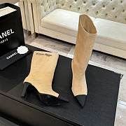 Okify CC Beige Suede Knee High Boots With Black Toe 8.5cm - 3