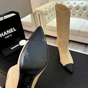 Okify CC Beige Suede Knee High Boots With Black Toe 8.5cm - 5