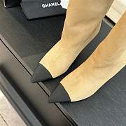 Okify CC Beige Suede Knee High Boots With Black Toe 8.5cm - 2