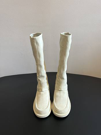 Okify CC White Suede Knee High Boots 
