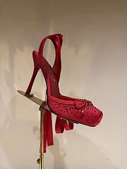 Okify Christian Louboutin Red Satin Ballet Heels With Crystal 11cm - 6