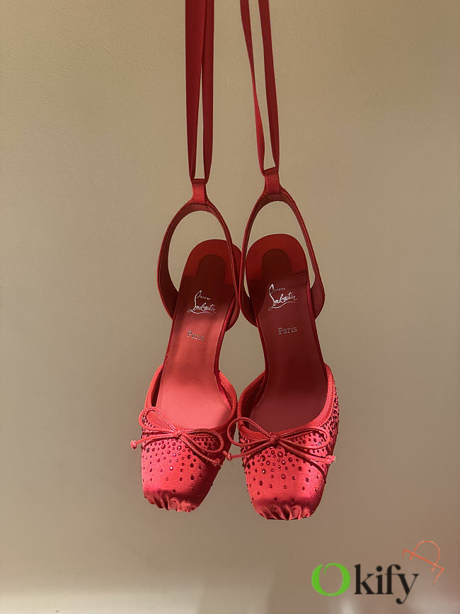 Okify Christian Louboutin Red Satin Ballet Heels With Crystal 11cm - 1