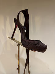 Okify Christian Louboutin Dark Brown Satin Ballet Heels With Crystal 11cm - 6