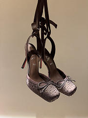 Okify Christian Louboutin Dark Brown Satin Ballet Heels With Crystal 11cm - 3