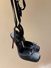 Okify Christian Louboutin Black Satin Ballet Heels With Crystal 11cm - 4