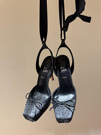 Okify Christian Louboutin Black Satin Ballet Heels With Crystal 11cm