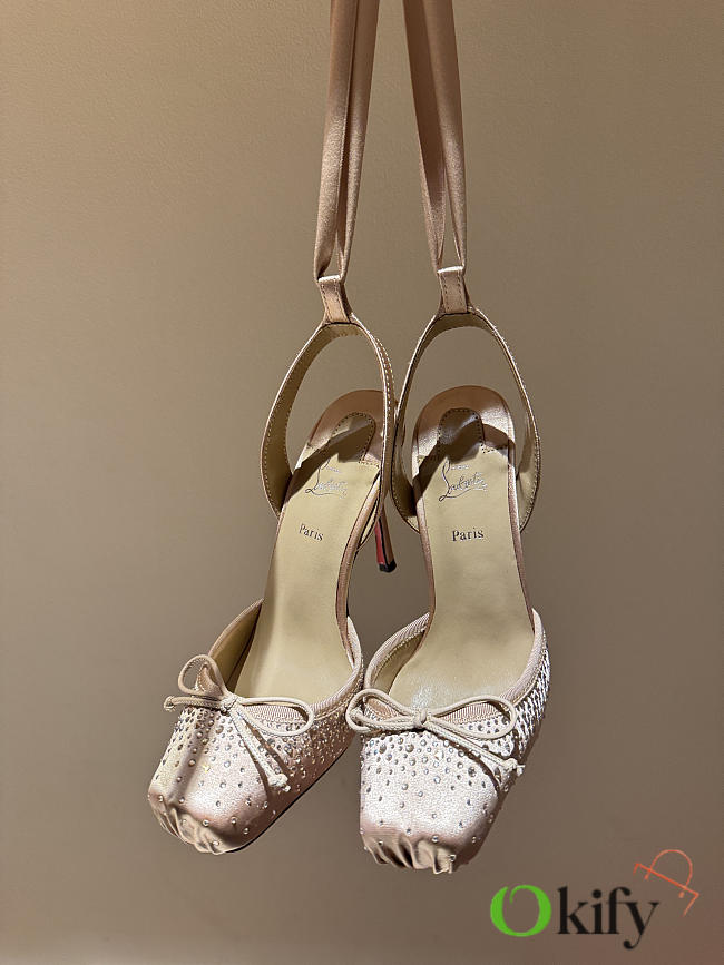 Okify Christian Louboutin Beige Satin Ballet Heels With Crystal 11cm - 1