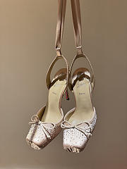 Okify Christian Louboutin Beige Satin Ballet Heels With Crystal 11cm - 1