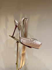 Okify Christian Louboutin Beige Satin Ballet Heels With Crystal 11cm - 5