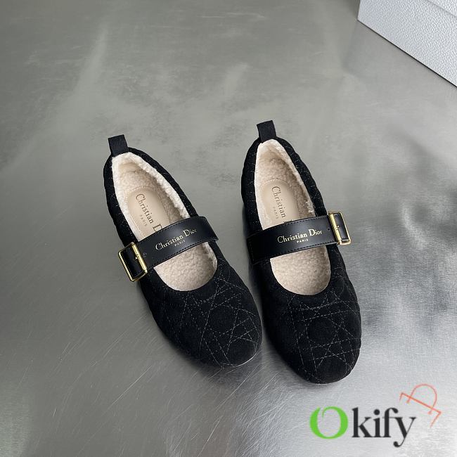 Okify Dior Dioralps Frost Black Suede Ballet Shoes  - 1